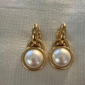 Gold Pearl Drop Earrings - Elegant White Pearl Dangle